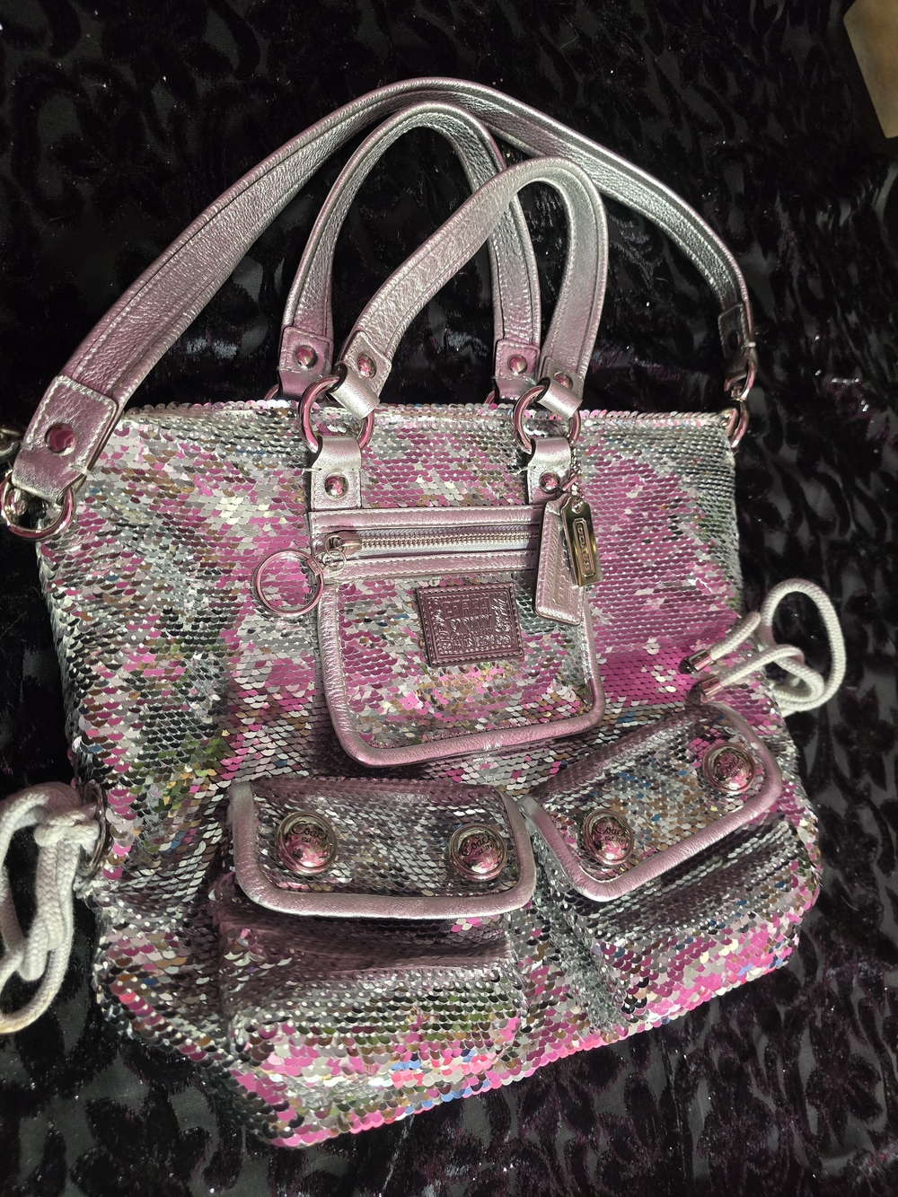 Coach Silver Sequin Shoulder Bag with Metallic Trim Spotlight Poppy Y2k - Picture 13 of 16